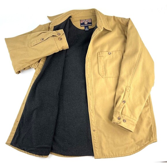 Duluth Trading Jacket Mens XLT Brown Fleece Lined Canvas Shacket Button Up - Picture 1 of 7